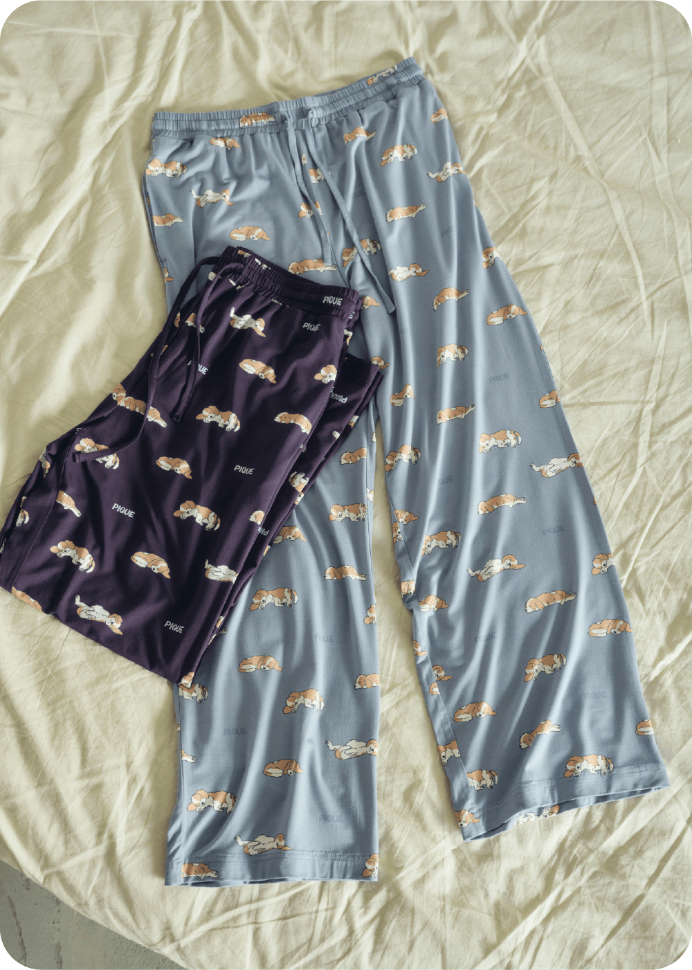 【HOMME】レーヨンスリーピングドッグ柄ロングパンツ