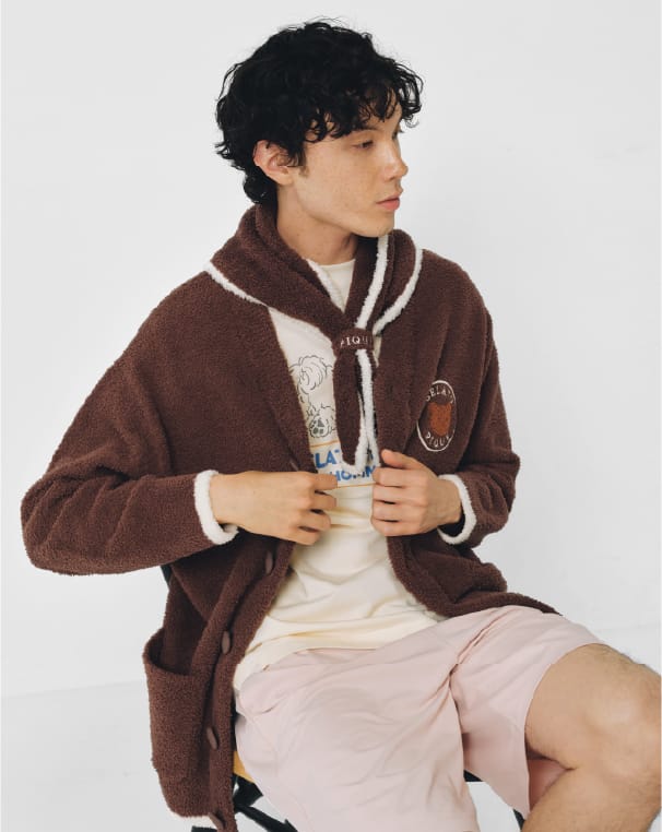 【HOMME】ベビモコアニマルブレッドカーディガン&スカーフセットのコーディネート