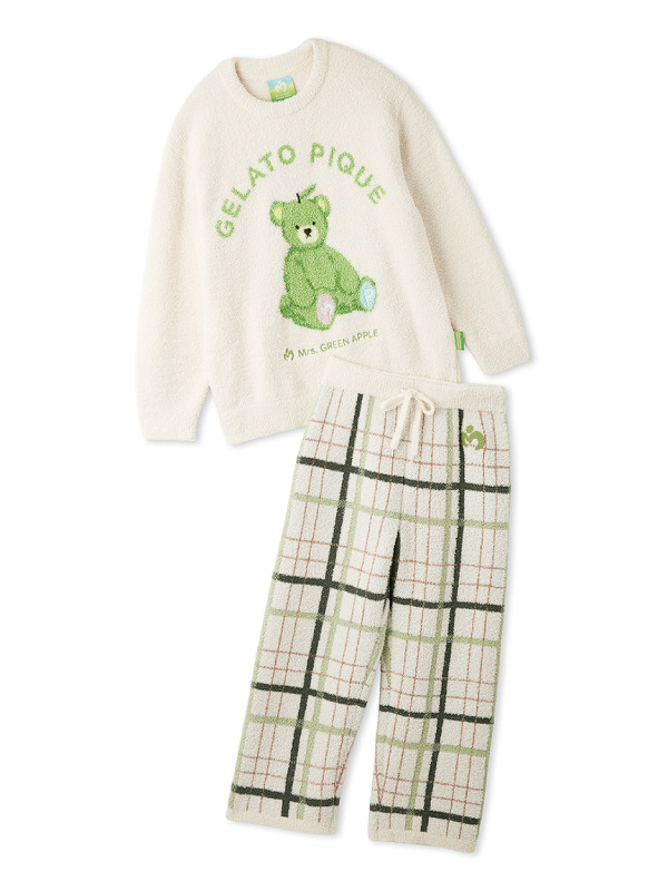 Mrs. GREEN APPLE パウダージャガードプルオーバー&ベビモコチェックロングパンツセット（ホワイト）