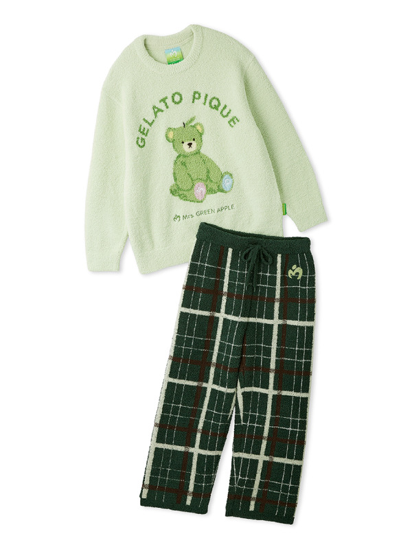 Mrs. GREEN APPLE パウダージャガードプルオーバー&ベビモコチェックロングパンツセット（グリーン）