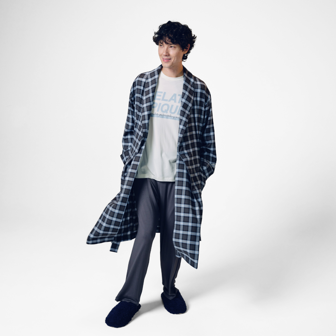 ソフトツイルチェックガウン&クールレーヨンロゴロンＴ&クールレーヨンロゴロングパンツ